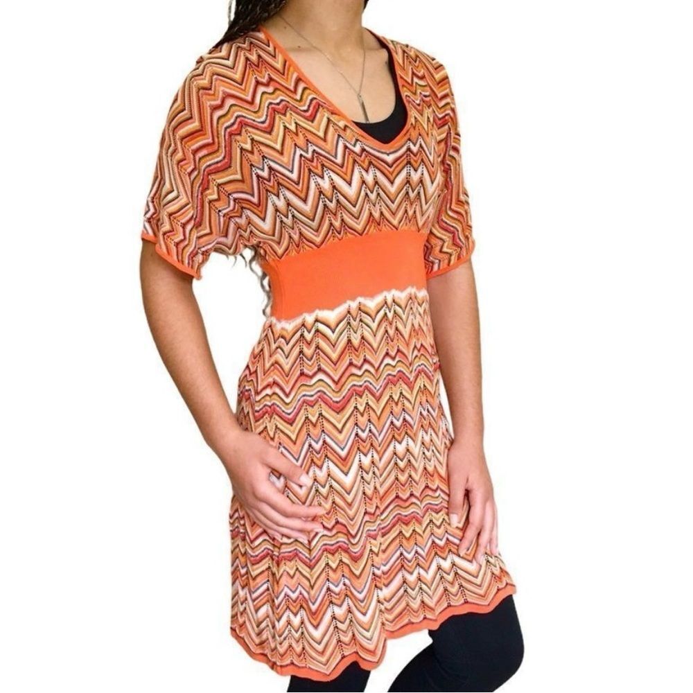 BCBGMAXAZRIA NWOT Y2K Chevron Patterned Knit Cinch Waist Festival Rave Dress XS